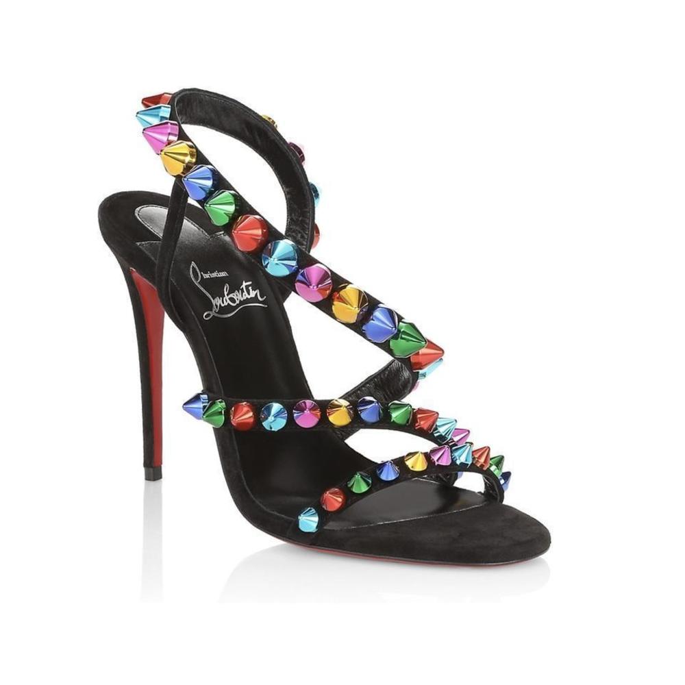 Black Rainbow Multi 100mm Spike Spikita Studded Suede Sandals E533